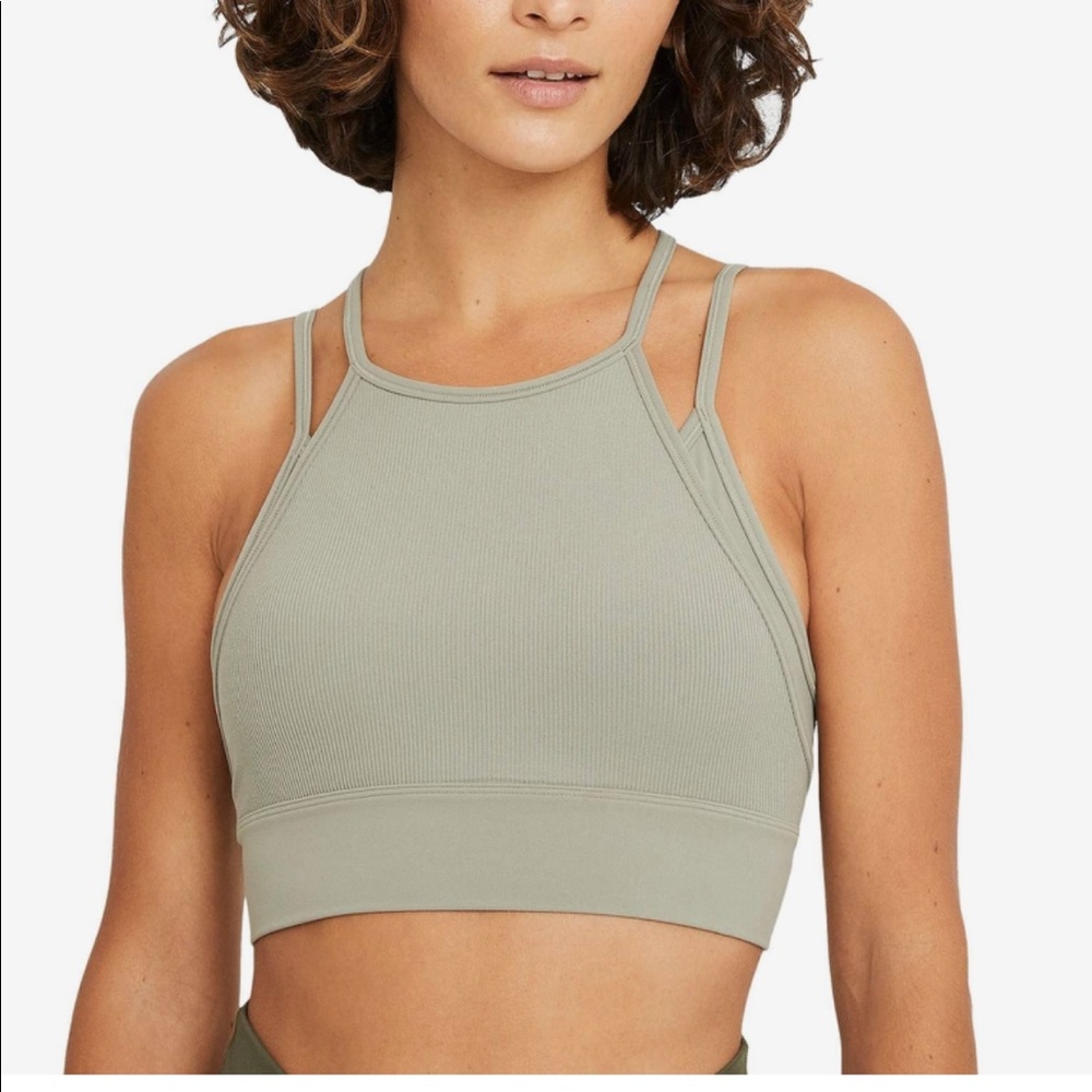 Nike Yoga Dri-FIT Indy Sports Bra Bundle (Black, Cream, Olive Green, Medium)